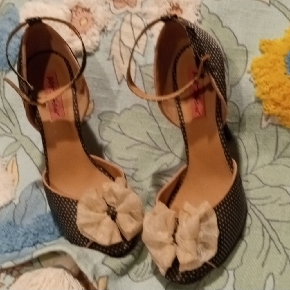 Betsey Johnson Black & White Polka Dot Peep Toe Heels